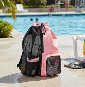 Wholesale Large Capacity <b>Swimming</b> Mesh Drawstring Backpack with Wet Pocket Adjustable Straps Lightweight Swim <b>Bag</b> OEM Custom - Product Image 2