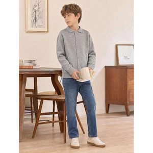 Cardigan à col pour garçons, boutonné, en laine acrylique, manches longues, uniforme, vêtements d'extérieur d'automne pour enfants et jeunes - Product Image 6