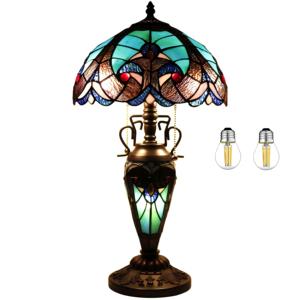 Lámpara de Escritorio Tiffany de 25 Pulgadas de Alto, Decoración Barroca de Vidrio Teñido, Lámparas de Mesa Mather Daughter con Base de Vidrio Iluminada - Product Image 2