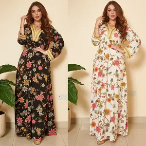 2245 Kuwii wholesale Latest 2022 Middle East Jalabiya Dubai Fashion Kaftan Moroccan abaya Printed Casual Arab Muslim Dress