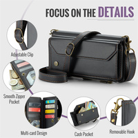 Étui de luxe en cuir à rabat avec porte-cartes multiples et pochette zippée pour iPhone 17 Air 12 13 14 15 16 18 Pro Max