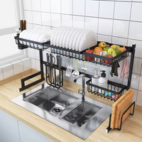 Égouttoir à vaisselle pliable multifonctionnel en acier inoxydable, grand modèle sur pied, à double niveau, pour le rangement des ustensiles de cuisine