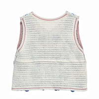 Gilet en tricot floral tendance avec mini-perles décoratives, vêtement d'extérieur sans manches à la mode