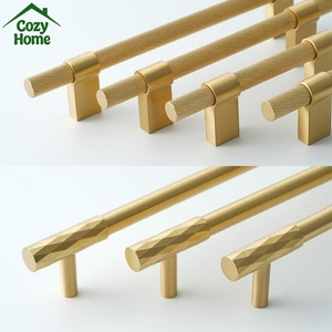 Modern Long Cabinet Handle Brushed Gold Soild Brass Kitchen Cabinet Handle Drawer Pull Handles Knurled Cabinet Handle - Product Image 3