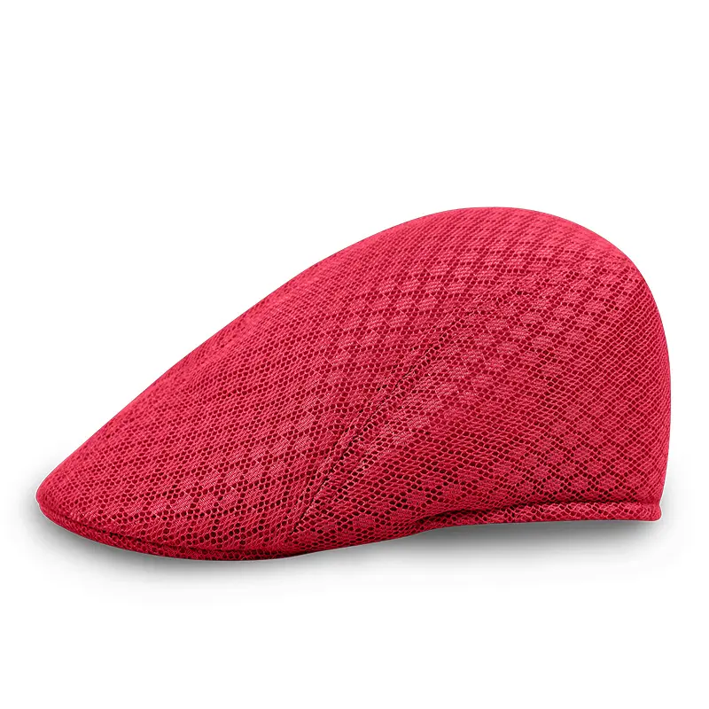 Breathable wholesale summer men boys flat mesh red beret newsboy cap