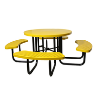 Grand banc de table de pique-nique de camping rond en acier commercial pour l'extérieur Ensemble table et chaises en métal pour l'extérieur du parc