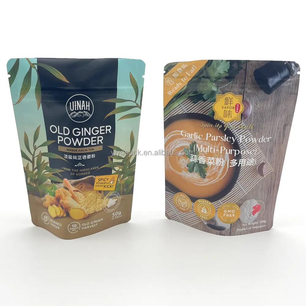 Sacs d'emballage alimentaire d'emballage personnalisés doypack pochette à fermeture à glissière debout sac en plastique sacs d'emballage de thé