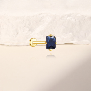 Piercing hélix/tragus en argent sterling 925 avec zircon bleu 5A, motif géométrique 16G, filetage interne - Product Image 2