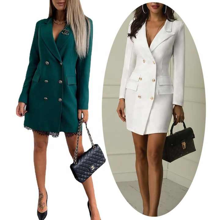 Womens Tuxedo Suits Double Breasted Jacket Notched Collar Coat