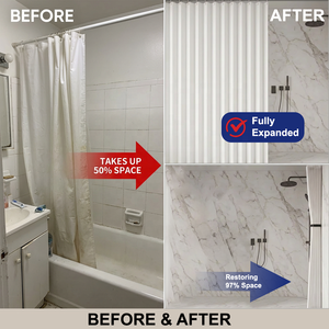 Mansion Design <span class=keywords><strong>Rideau</strong></span> de douche magnétique 94'' à accordéon peu encombrant pour salle de bain de luxe à plafond haut en polyester - Product Image 5