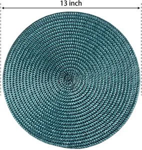 13 inch teal round braided washable placemats set of 6