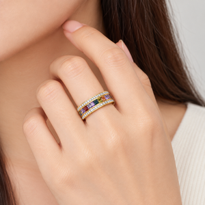Multicolor Zircon <b>Ring</b> <b>Stainless</b> <b>Steel</b> 14K Gold Vacuum Plated Zircon Band Jewelry - Product Image 5