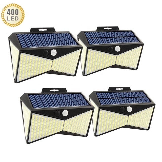 IP65 Waterproof Outdoor Garden Stair Solar Powered 4 Sides Lighting Wall Lamp 400LED PIR Motion Sensor Led Solar Light 3 Modes