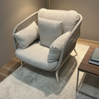 Fauteuil de patio surdimensionné moderne résistant aux intempéries, avec protection UV, en corde et structure en fer antirouille, idéal pour le jardin et le bord de la piscine