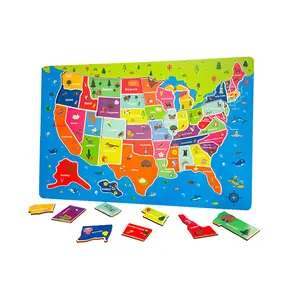 2024 nuova Release in legno USA mappa puzzle di apprendimento precoce giocattolo strumento educativo per bambini mappa del mondo puzzle per bambini