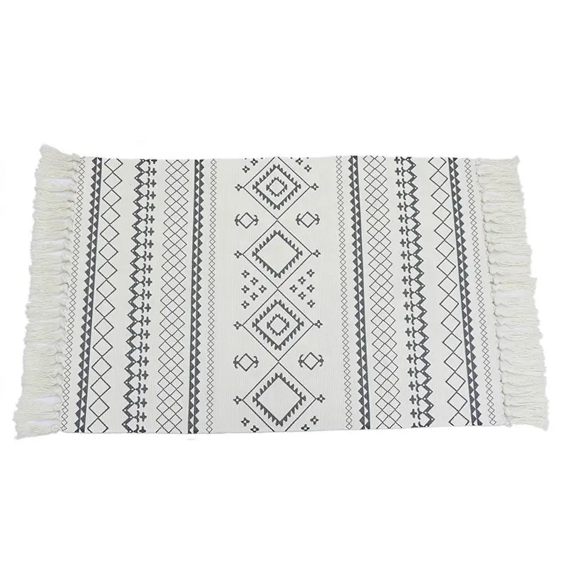 Boho White Rugs Moroccan geometric knitted Carpets And Rugs Floor Mat With Tassel
