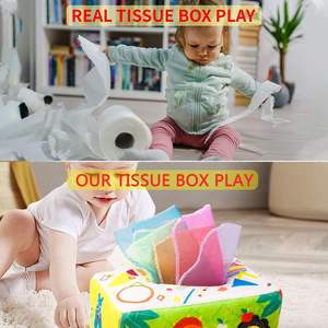 Jouet de boîte à mouchoirs pour bébé, jouets sensoriels pour bébé, boîte à mouchoirs magique avec papiers froissés et foulards en soie colorés, Montessori pour bébés - Product Image 4