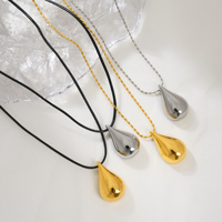 Nouveau Collier Dazan 2027 Tendance INS en Acier Inoxydable Plaqué Or 18 carats Anti-ternissement avec Pendentif Goutte d'Eau Vintage et Cordon Noir