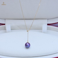 Collier pour femme en argent S925 avec pendentif en perle d'eau douce de luxe de forme ronde Edison, couleur violet clair