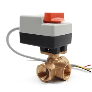 AC24V AC220V Electric Control Valve Actuator with DN20 3-way Ball Valve Low Pressure Brass Water ODM Normal Temperature Junzhou