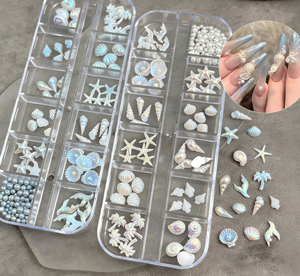 Adornos para Uñas con Forma <span class=keywords><strong>de</strong></span> Conchas Marinas, 12 Compartimentos/Juego, Tema Oceánico, Estrella <span class=keywords><strong>de</strong></span> Mar, Concha, Perla, Azul Plateado, Holográfico, Accesorios para Decoración <span class=keywords><strong>de</strong></span> Uñas, Diamantes <span class=keywords><strong>de</strong></span> Imitación - Product Image 6