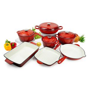 Vente directe usine, Offre spéciale : Ensemble de 11 pièces de casseroles et poêles en <span class=keywords><strong>fonte</strong></span> avec revêtement émaillé coloré, incluant un faitout et une poêle à frire, pour usage domestique - Product Image 1
