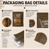 Sachets en plastique mat givré imprimés sur mesure, thermoscellables, petits sacs refermables pour emballage individuel de biscuits, bonbons ou autres produits.
