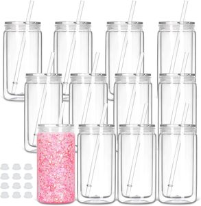 Custom16oz Plastic Snowglobe <strong>Tumbler</strong> Double Wall Pre Drilled Plastic <strong>Mason</strong> <strong>Jar</strong> Cups Can for Snowglobe Glitter DIY Gift - Product Image 1