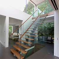 Escalier droit intérieur Prima avec garde-corps en verre, escalier moderne/escalier préfabriqué en bois avec éclairage LED