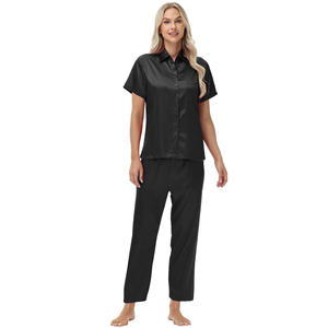 <span class=keywords><strong>Pigiama</strong></span> in raso classico nero 2 pezzi Set per <span class=keywords><strong>donna</strong></span> laurea regalo di nozze Top manica corta con pantaloni lunghi taglia da S a <span class=keywords><strong>XXL</strong></span> - Product Image 3