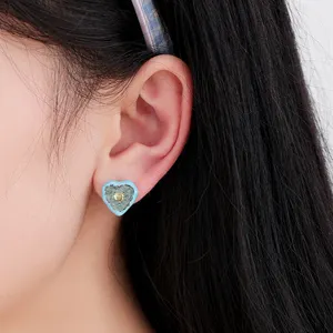 Trendy High Quality Natural Stone Cubic Zirconia Earrings Fashion Heart Enamel Stud Earrings For Women Girls