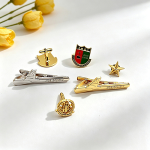 Ensemble de boutons de manchette et épingles de revers en métal émaillé personnalisés, plaqué or, avec broche étoile, pour chemise et costume homme, accessoires de souvenir d'affaires, vente en gros - Product Image 2