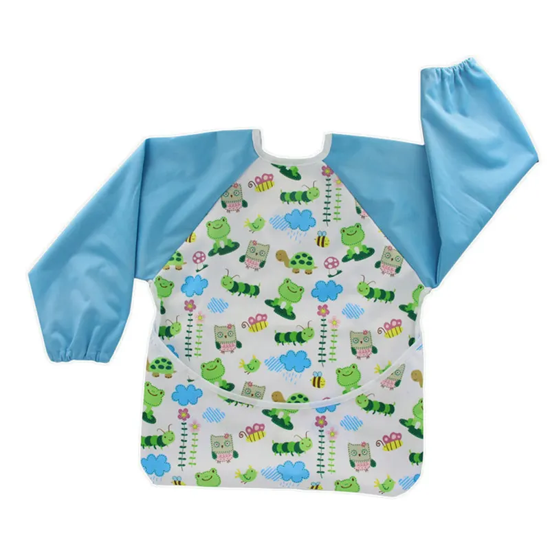 Ohbabyka-babero de alimentación impermeable para bebé, delantal de pintura lavable de manga larga, con bolsillo, Unisex