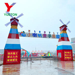 Parque <span class=keywords><strong>infantil</strong></span> sin energía, puerta de molino de viento de <span class=keywords><strong>madera</strong></span> anticorrosión, área escénica, parque de atracciones, taquilla de paisaje - Product Image 1