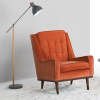 Fauteuil d'appoint Super Blue Velvet, style Mid-Century Modern, dossier haut, en tissu, pieds en bois, pour appartement, villa, salon, entrepôt, hôpital