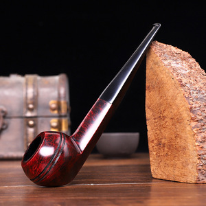 Handcrafted Bent Tobacco Pipe With Silver Ring Solid Wood Bowl For Men Smoking - Product Image 3