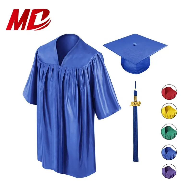 Children Graduation Gown Pattern Mondon Royal Blue Shiny Kids Uniform Children Graduation Caps And Gowns