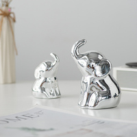 Luxe animé argent céramique frisé camion éléphant Figurine Animal Statue décor à la maison de table artisanat maison accessoires décoratifs