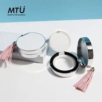 Étui compact de luxe argenté avec pompon rose, logo personnalisé, boîte vide décorative pour BB crème, emballage cadeau maquillage