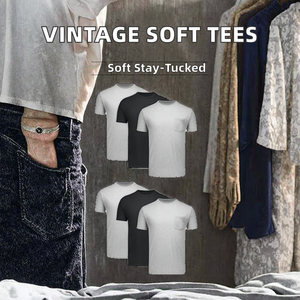 T-shirt pour homme 100% coton avec poche, respirant, manches courtes, col rond, tricoté, décontracté - Product Image 2