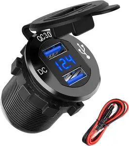 Uso auto 12V presa USB caricatore rapido 3.0 doppia presa USB con LED impermeabile adattatore caricabatterie per auto in alluminio