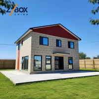 2-stöckige Fertighausvilla mit Steinoptik-Fassade, rotem Giebeldach, wasserdichtem Containerhaus, 4-5 Schlafzimmer, Luxuswohnung zu verkaufen