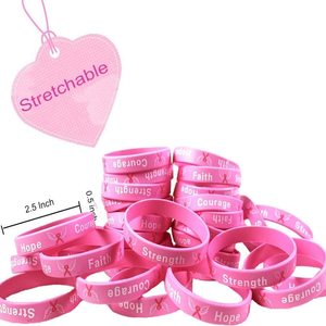 Braccialetti in Silicone Unisex Personalizzati di Alta Qualità con Nastro Rosa per la Consapevolezza sul Cancro al Seno, Simbolo di Speranza, Fede, Forza e <span class=keywords><strong>Coraggio</strong></span> - Product Image 2