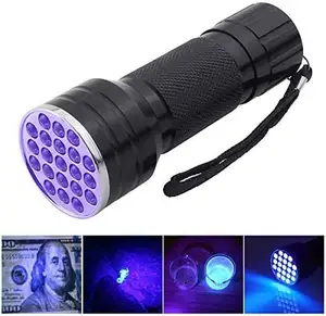 Lanterna torque uv de led portátil uv, 395nm, lâmpada torche 21 led, luz preta ultravioleta para manchas de urina de animal de estimação