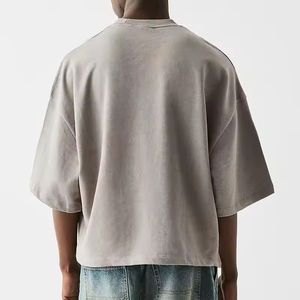 T-shirt décontracté uni de haute qualité en gros, personnalisé, à épaules tombantes, coupe ample, en coton, pour hommes - Product Image 3