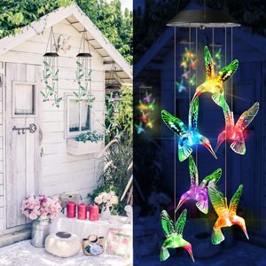Outdoor Indoor Metal Led <strong>Solar</strong> Power Hummingbird Wind Chime <strong>Butterfly</strong> <strong>Solar</strong> Garden Wind Chime Crystal Ball Light for <strong>Decoration</strong>