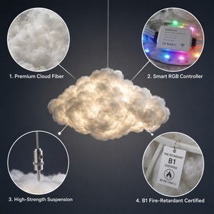 <span class=keywords><strong>Lampadario</strong></span> LED Postmoderno a Forma di <span class=keywords><strong>Nuvola</strong></span> Bianca con Telecomando, Altezza Regolabile e Dimmerabile per Uso Interno in Casa e Ufficio - Product Image 4