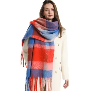 Brand custom new winter travel scarf warm acrylic knitted wool blended cashmere women's scarf