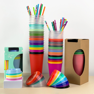 factory plastic cold cup 16oz/24oz solid color cups with lids with straws