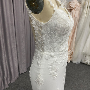 Pour Jancember HX23 femmes moderne chérie mince dentelle sirène robe de mariée dos nu avec chapelle Train décoration florale longue S - Product Image 4